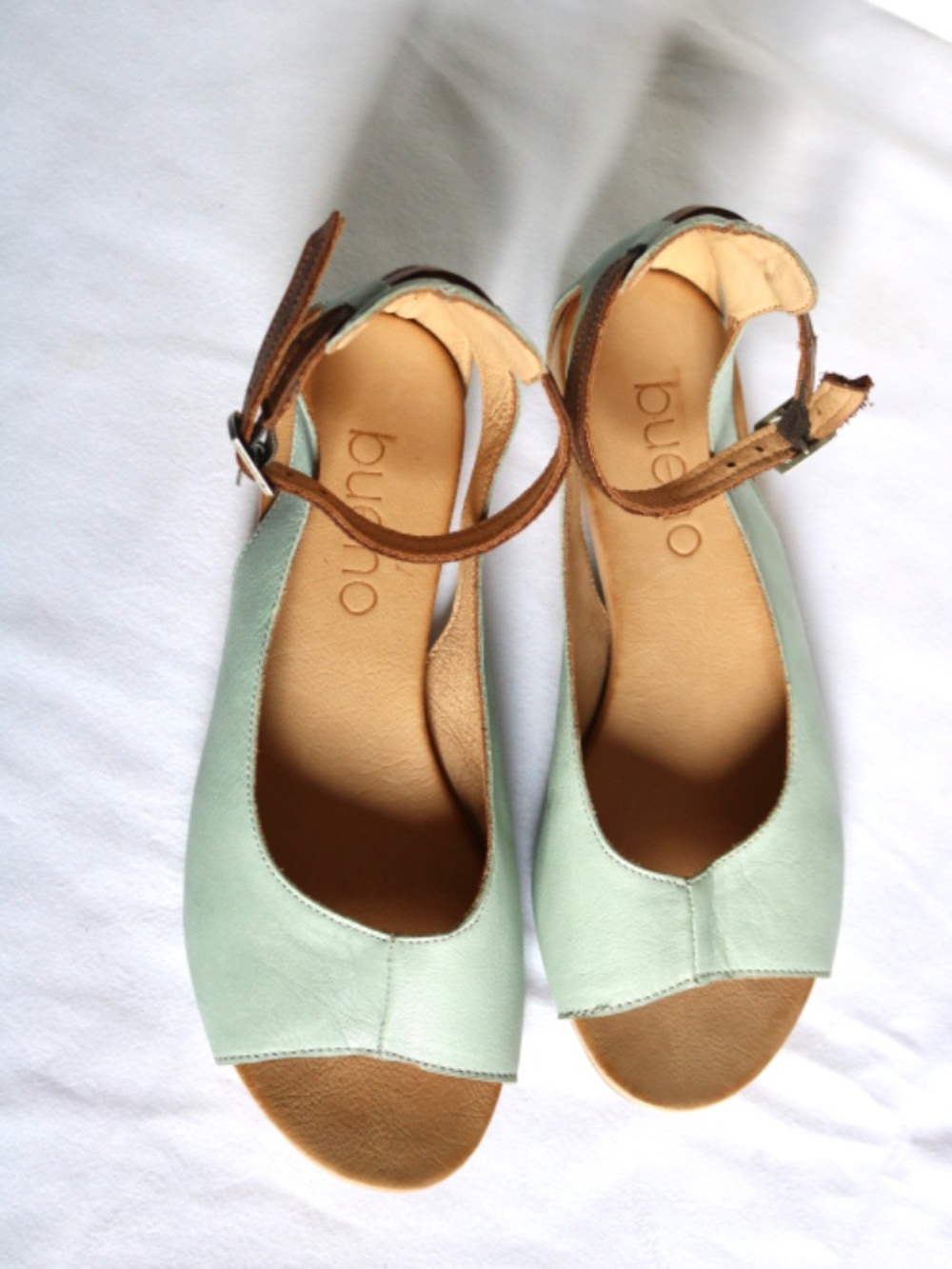 Bueno Leather Sandals Mint Green Brown Ankle Strap Open Toe Women's Size 36 - Picture 8 of 9
